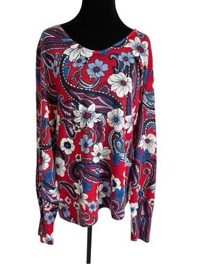 Talbots Red Floral Paisley Long Sleeve Sweater